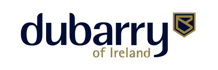 A blue and gold logo for dubarry of ireland