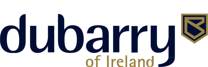 A blue and gold logo for dubarry of ireland