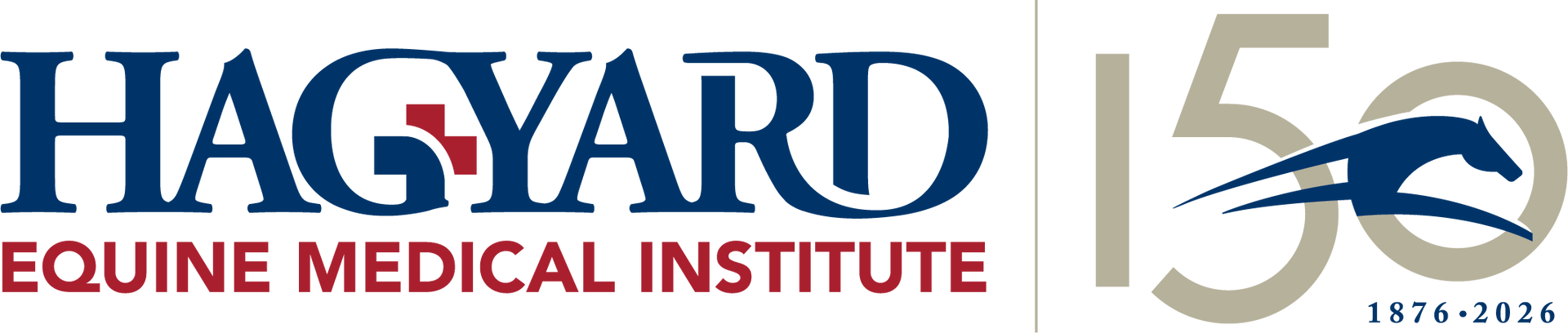 The logo for hagyard equine medical institute is blue and red.