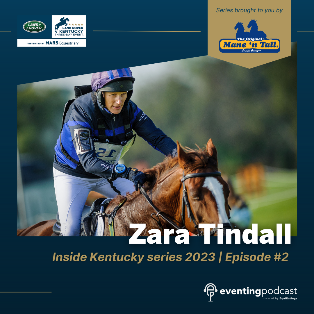 A man riding a horse with the name zara tindall on it