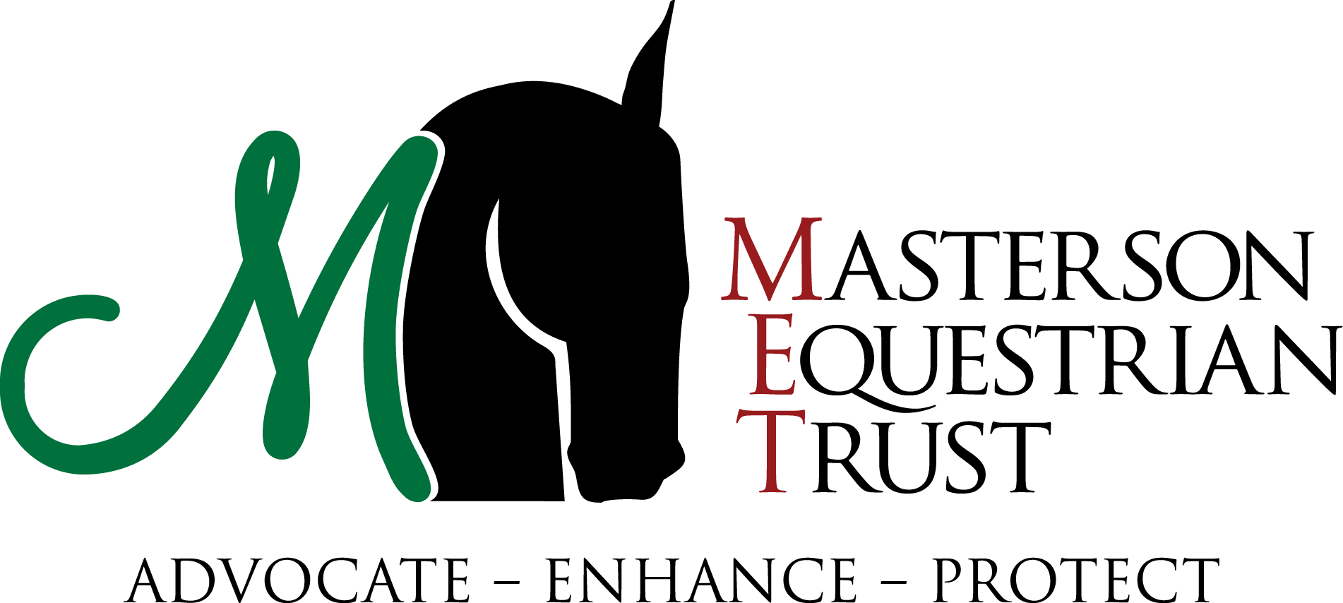 The logo for the masterson equestrian trust shows a horse 's head.