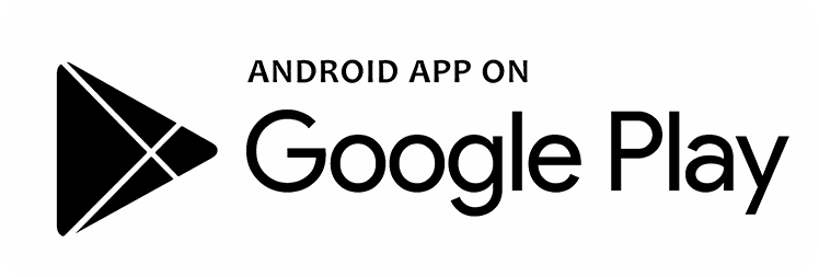A black and white google play logo on a white background.