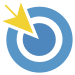 A blue circle with a yellow arrow pointing to the center.