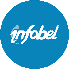 A blue circle with the word infobel on it