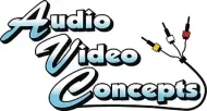 Audio Video Concepts logo with stylized blue text and three RCA cable plugs on a white background