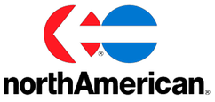 North American logo with red and blue emblem and black wordmark