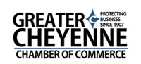 Greater Cheyenne Chamber of Commerce logo with blue mountain graphic and “Protecting Business Since 1907” text