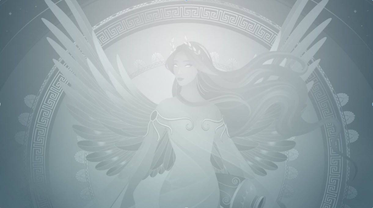A silhouette of a woman with wings on a blue background.