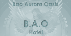 A logo for bao aurora oasis hotel with a bird on it