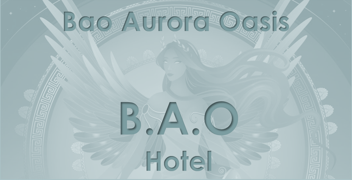 A logo for bao aurora oasis hotel with a bird on it