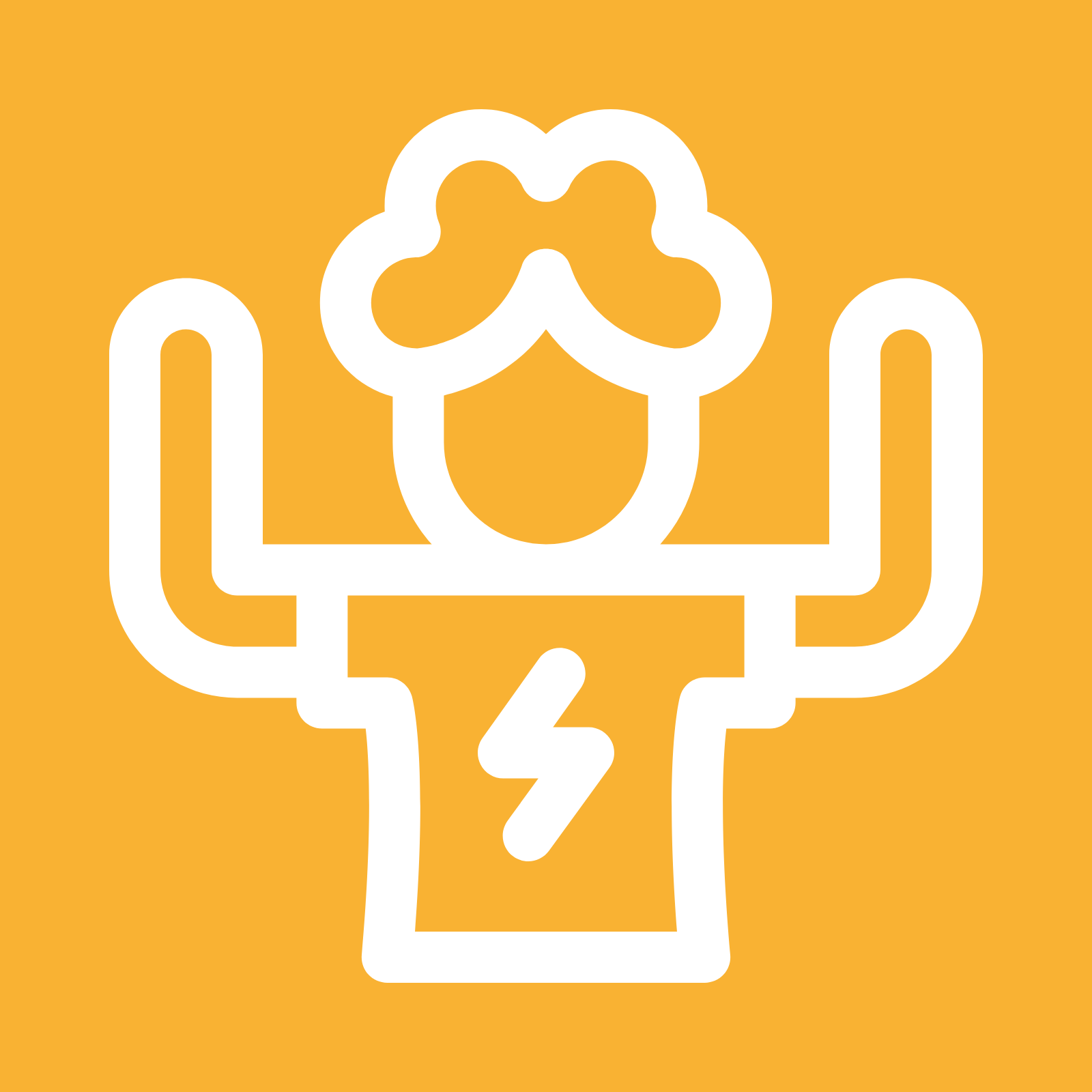 Een persoon die een koksmuts draagt ​​en een t-shirt met een bliksemschicht erop.