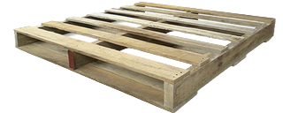Wooden pallet with slatted top, shown on a white background