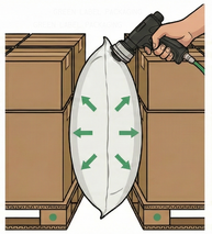 Inflating an airbag between two stacks of boxes