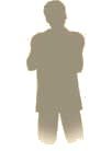 Silhouette of a person with arms crossed, wearing a suit, on a white background.