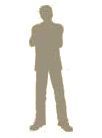 Silhouette of a person in a suit, arms crossed, standing.
