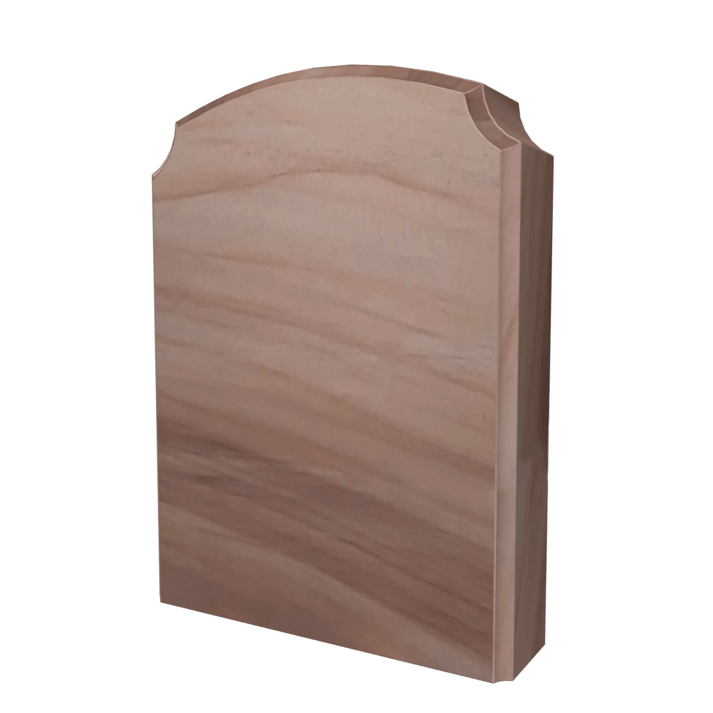 Wooden plaque with a rounded top and carved edges.