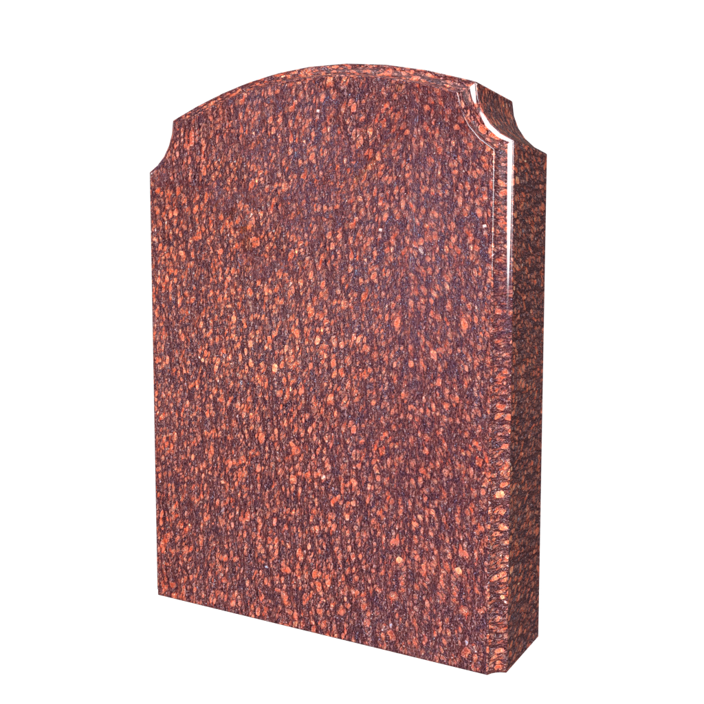 Brown speckled granite headstone with arched top.