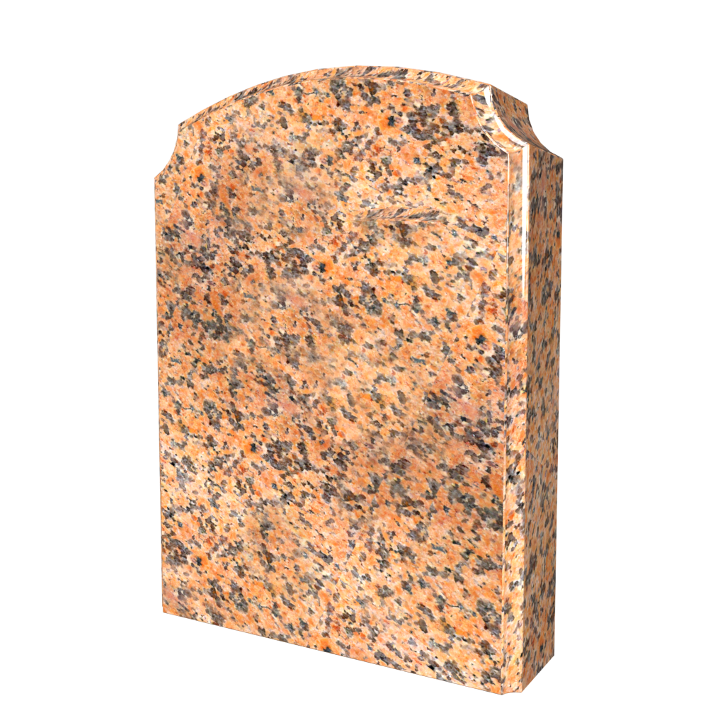 Pink granite headstone with a curved top.