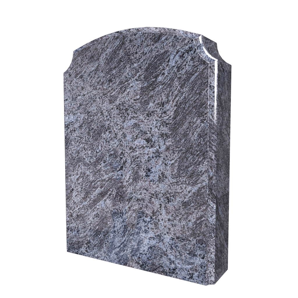 Gray marble headstone with an arched top, isolated on white.