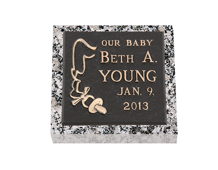 Headstone with bronze plaque: 