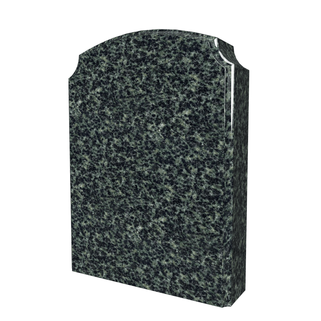 Black granite headstone with arched top.