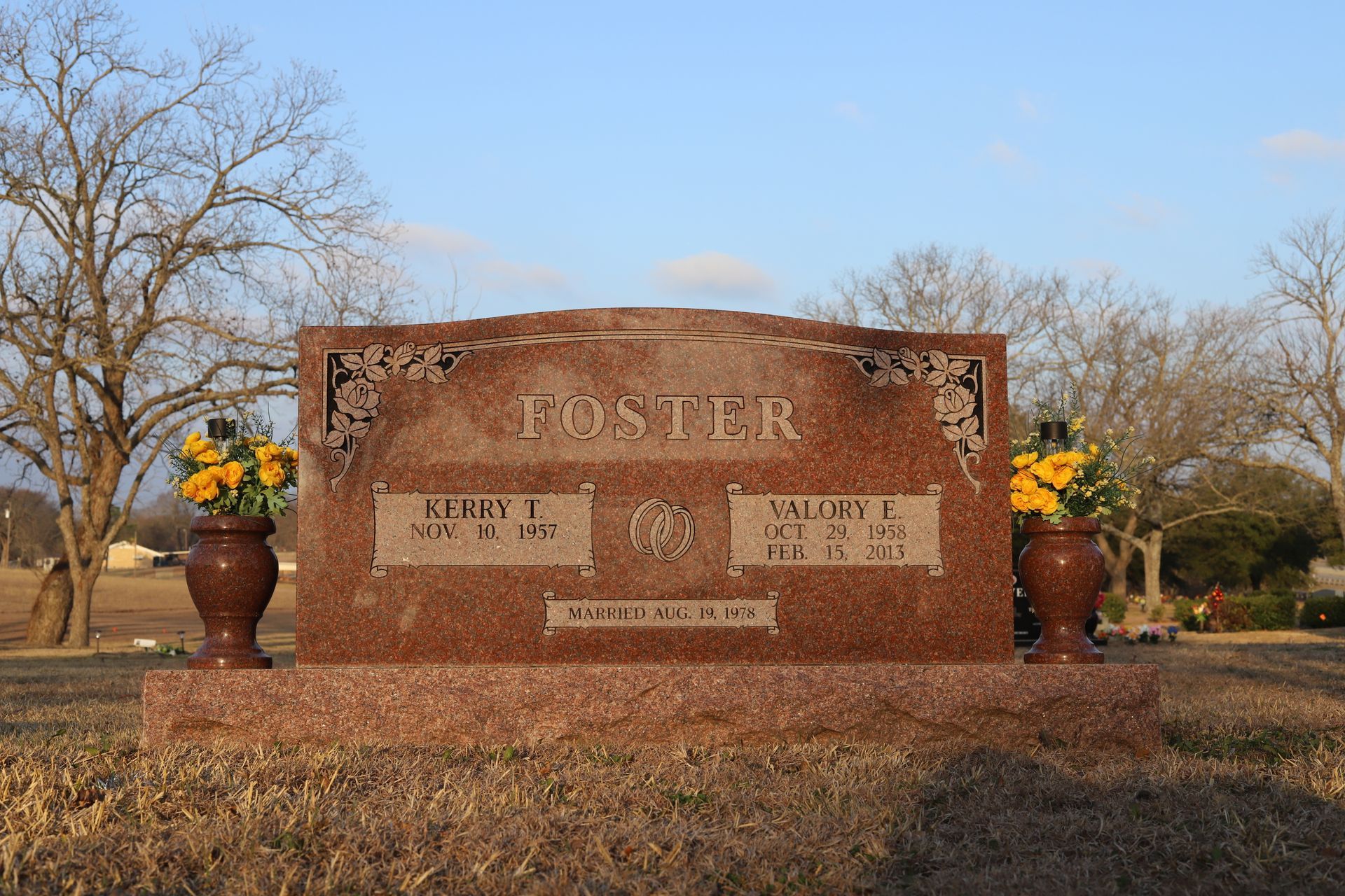 Red granite headstone with