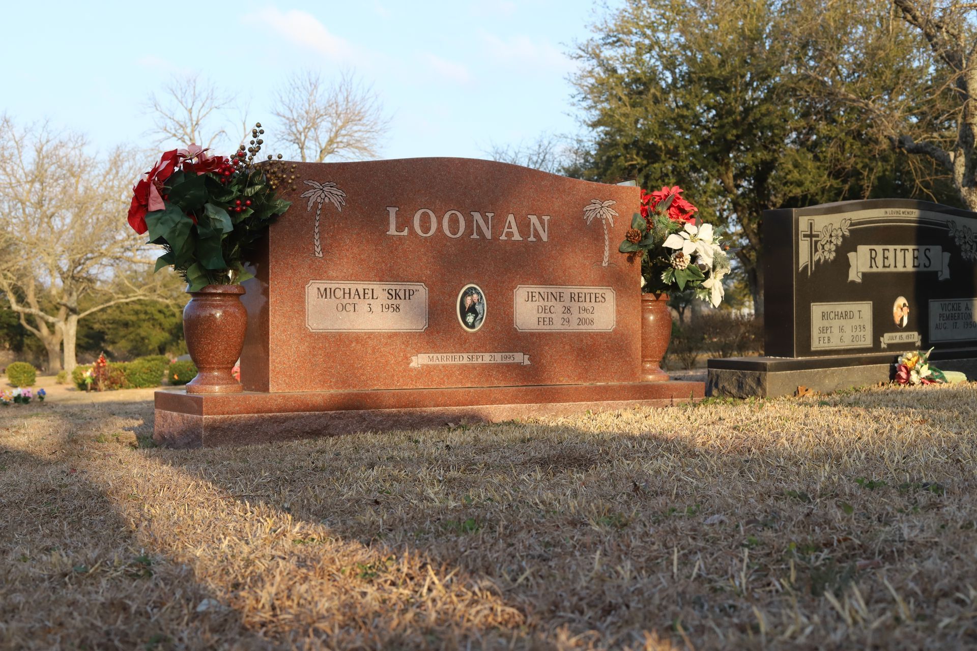 Red granite headstone with
