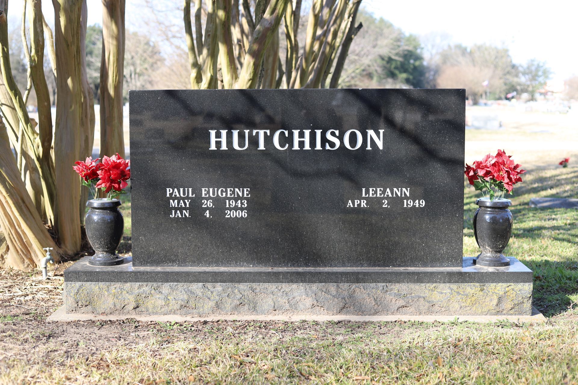 Black granite headstone with