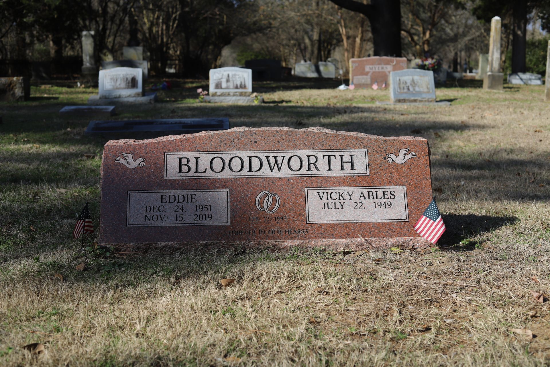 Headstone in a cemetery with the name