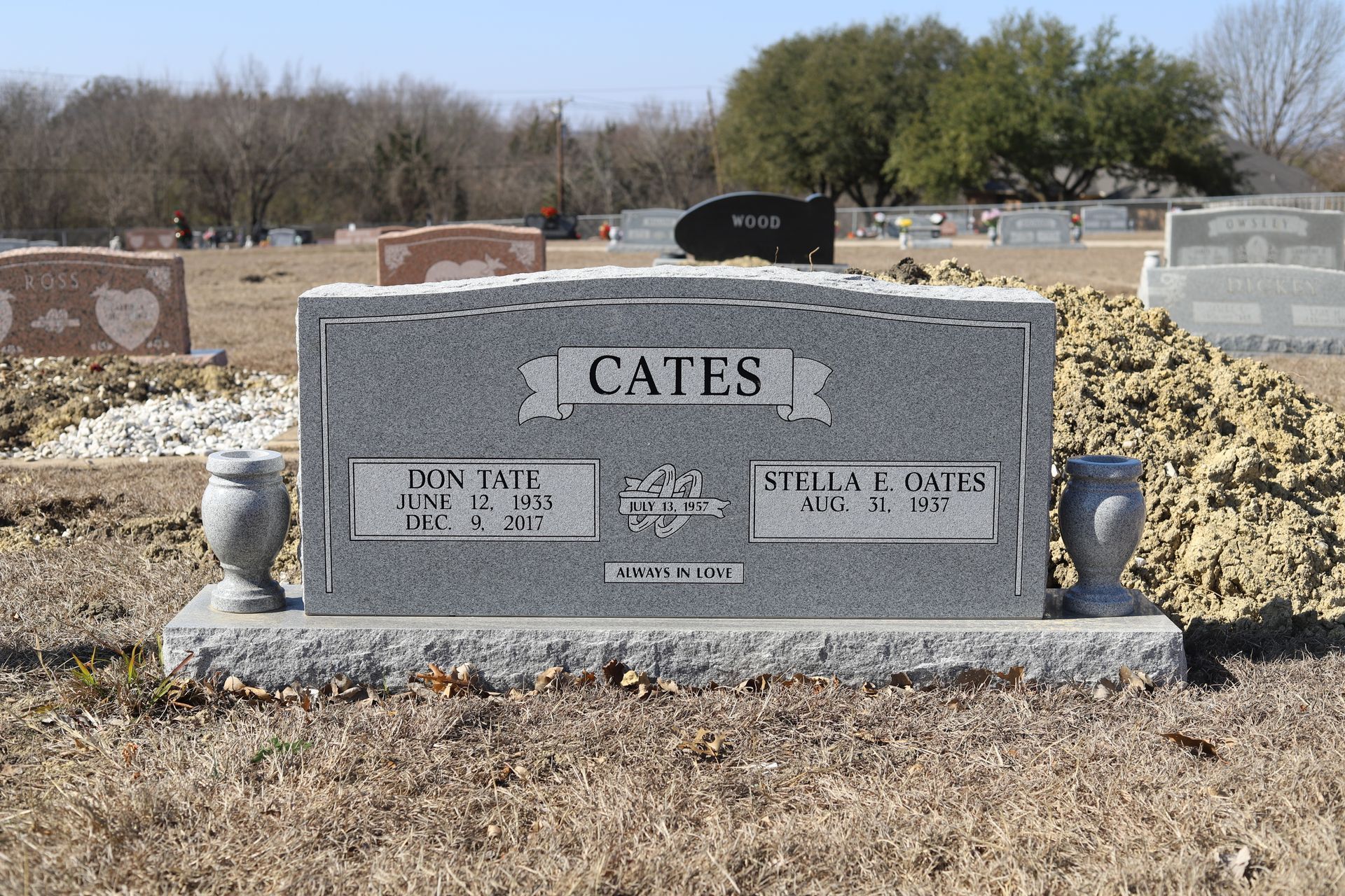Gray Cates family tombstone in a cemetery; dates of birth and death inscribed.