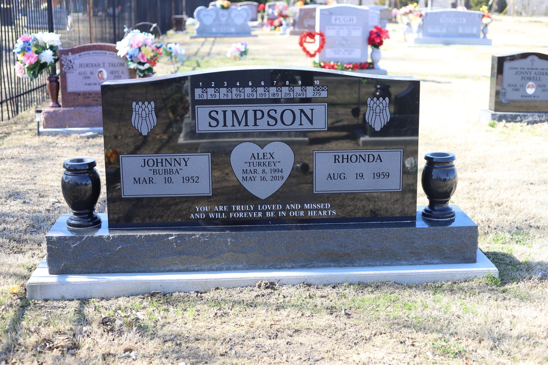Black granite headstone with