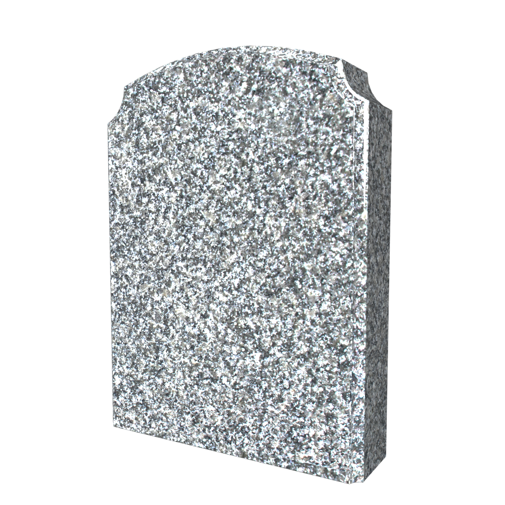 Gray granite tombstone with rounded top.