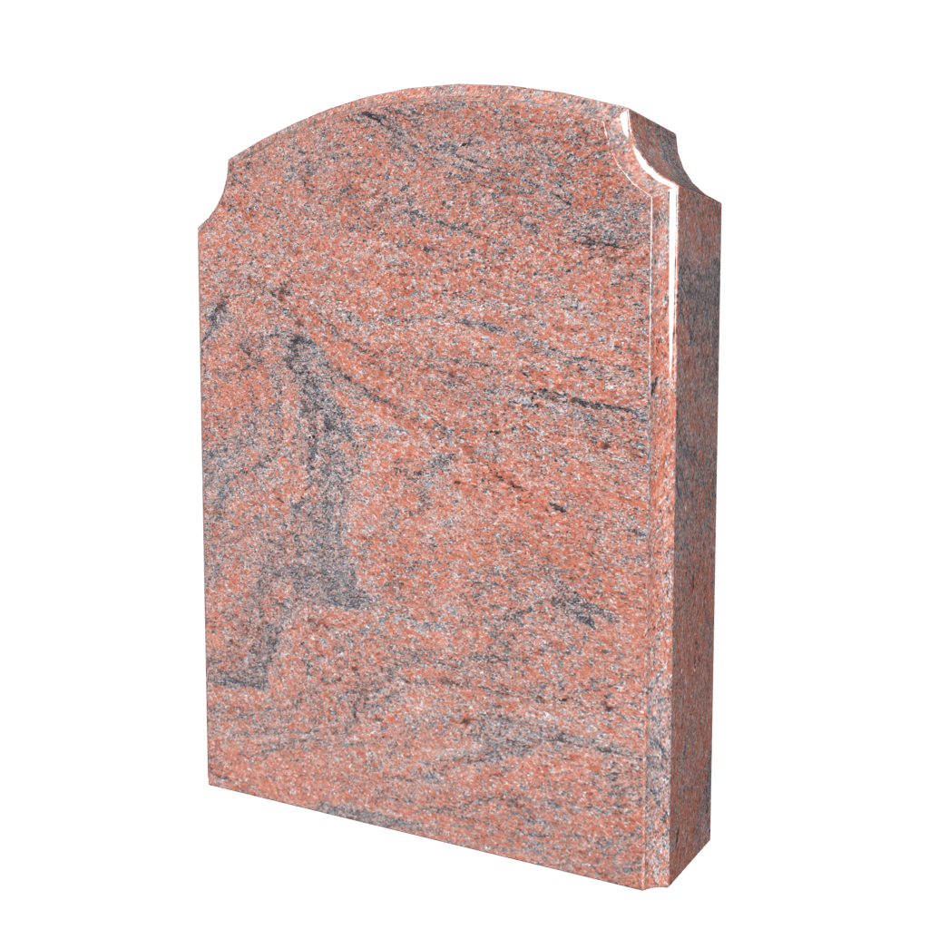Red granite headstone with a rounded top.