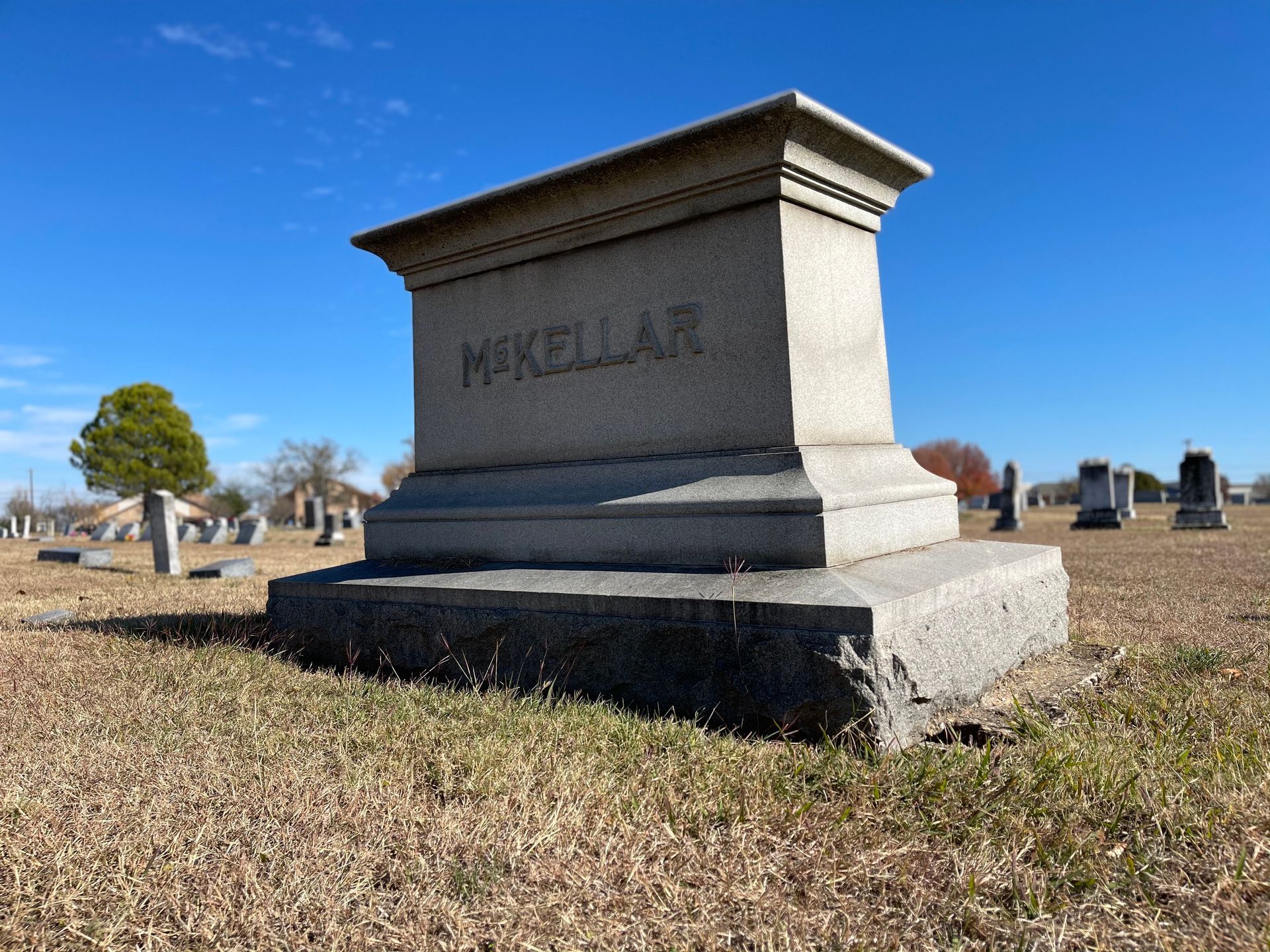 Gravestone in a cemetery, with the name 