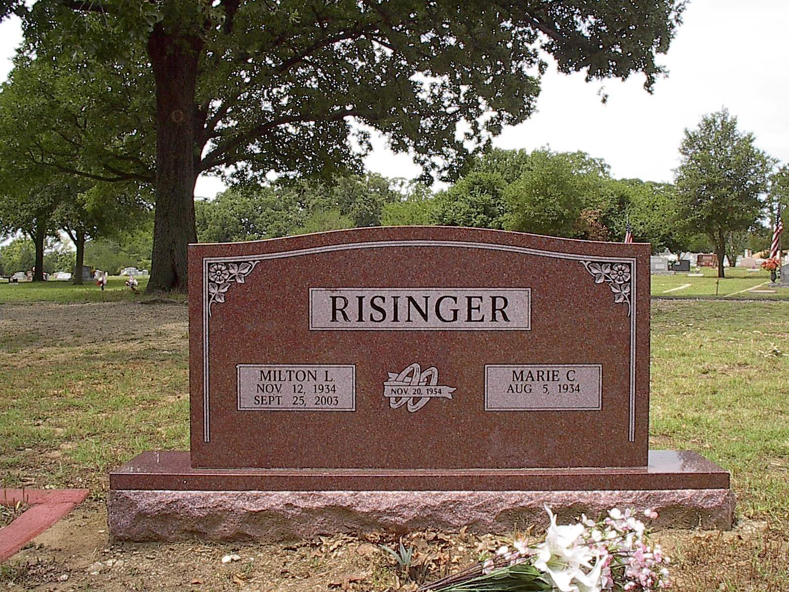 Red granite headstone with