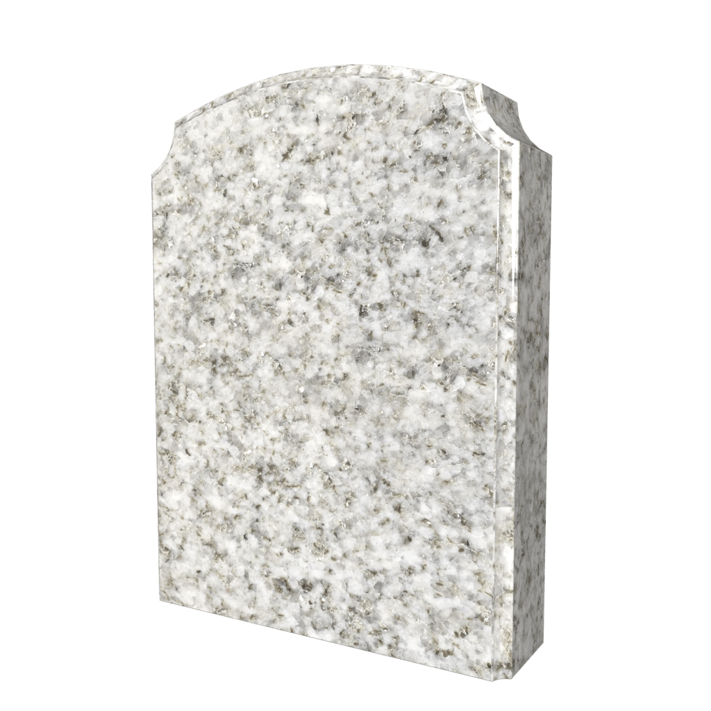 Granite tombstone with rounded top and speckled texture.