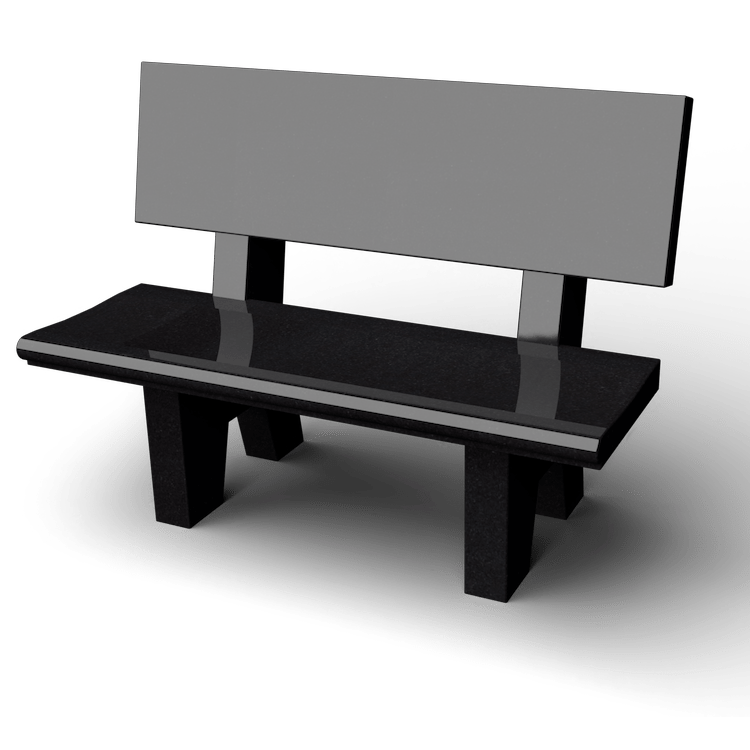 Black bench with a gray back on a white background.