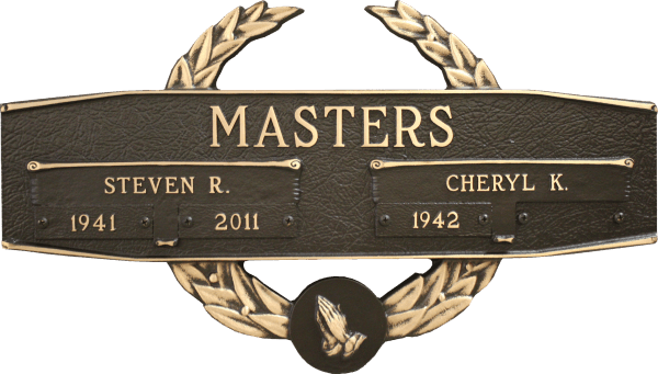 Bronze grave marker with the name 