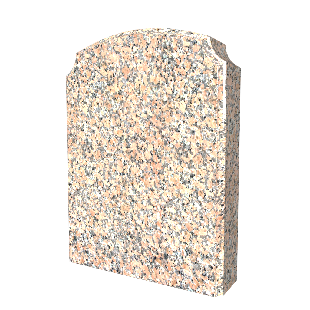 Pink granite headstone with curved top, isolated on white.