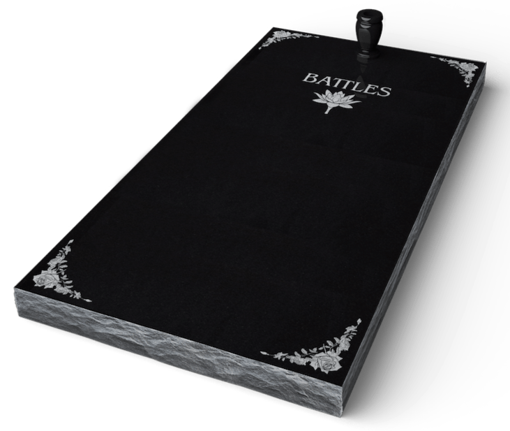 Black granite Battles bean bag toss board with a single cup holder and floral border.