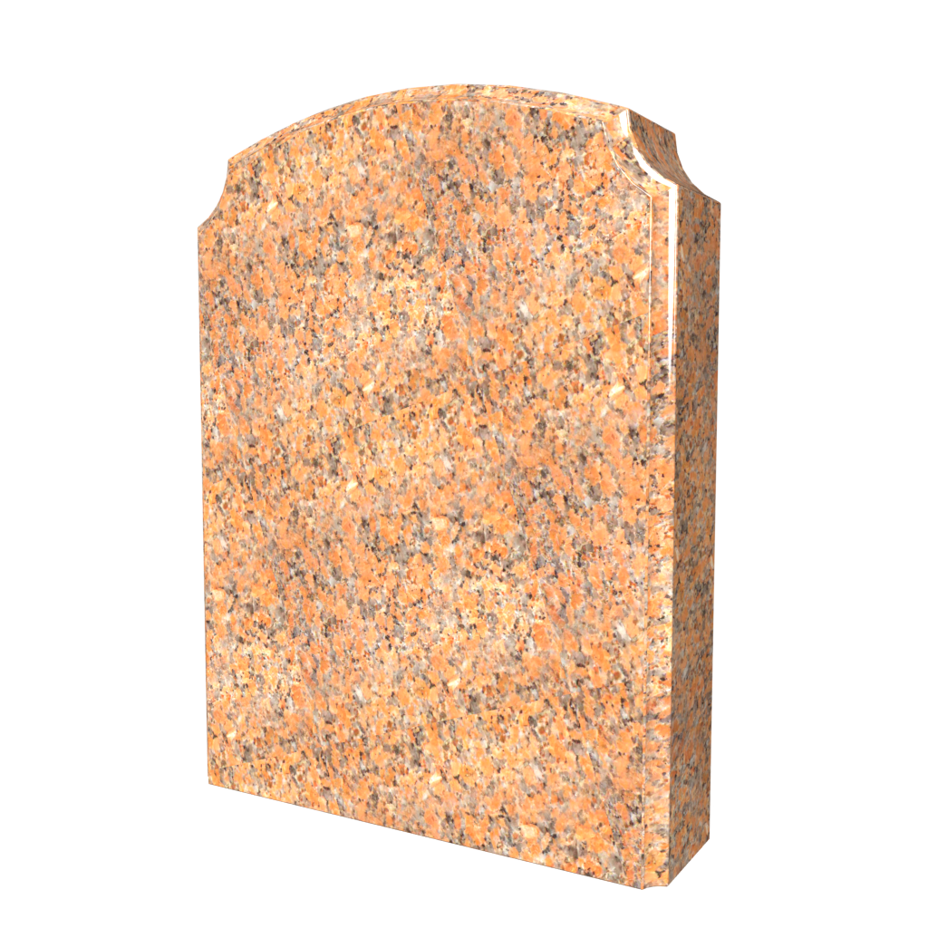 Pink granite headstone with curved top, isolated on white background.