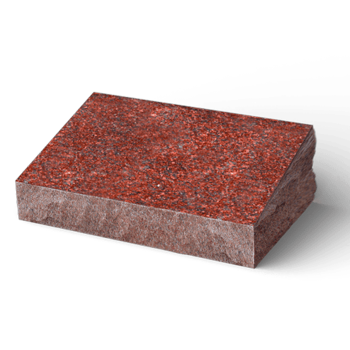 Red granite stone block with rough sides.