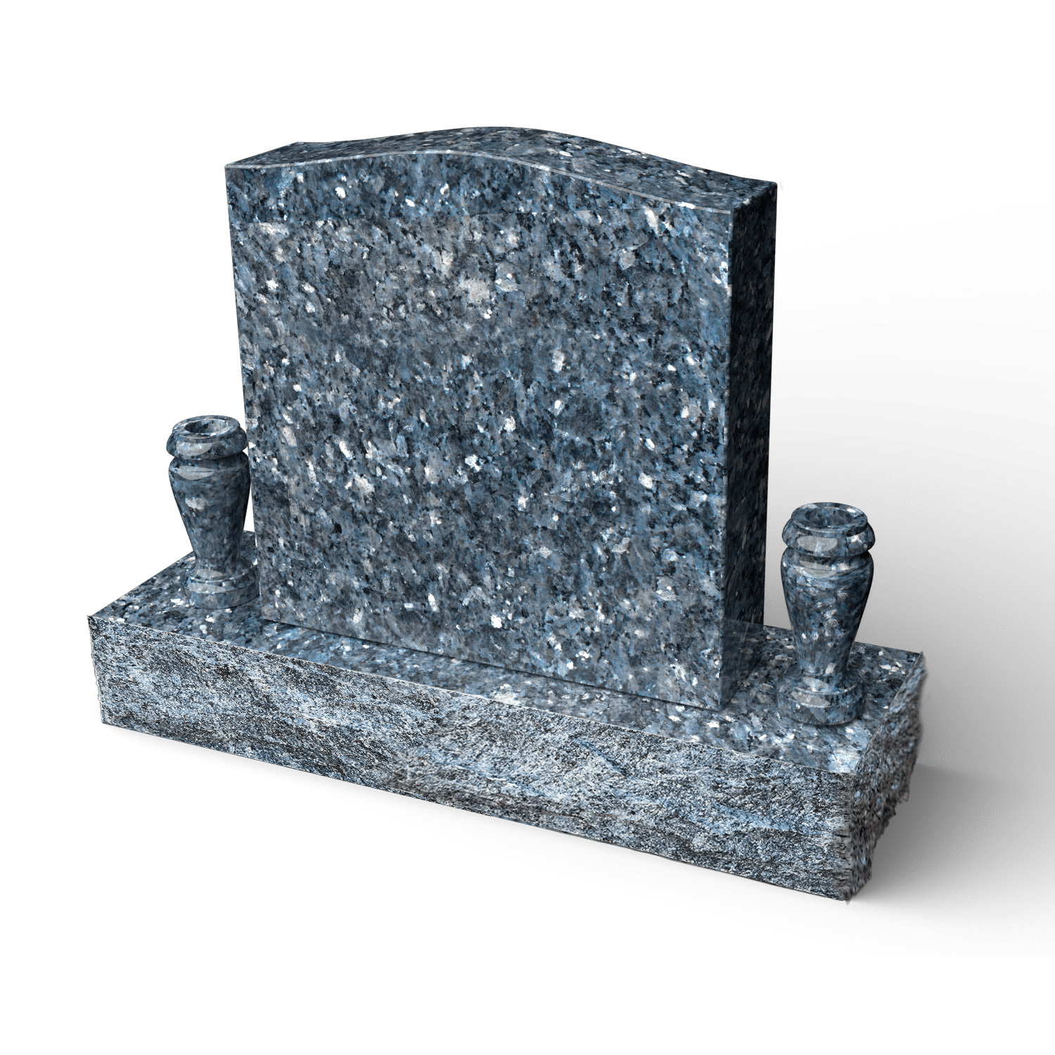 Dark granite headstone with urns.