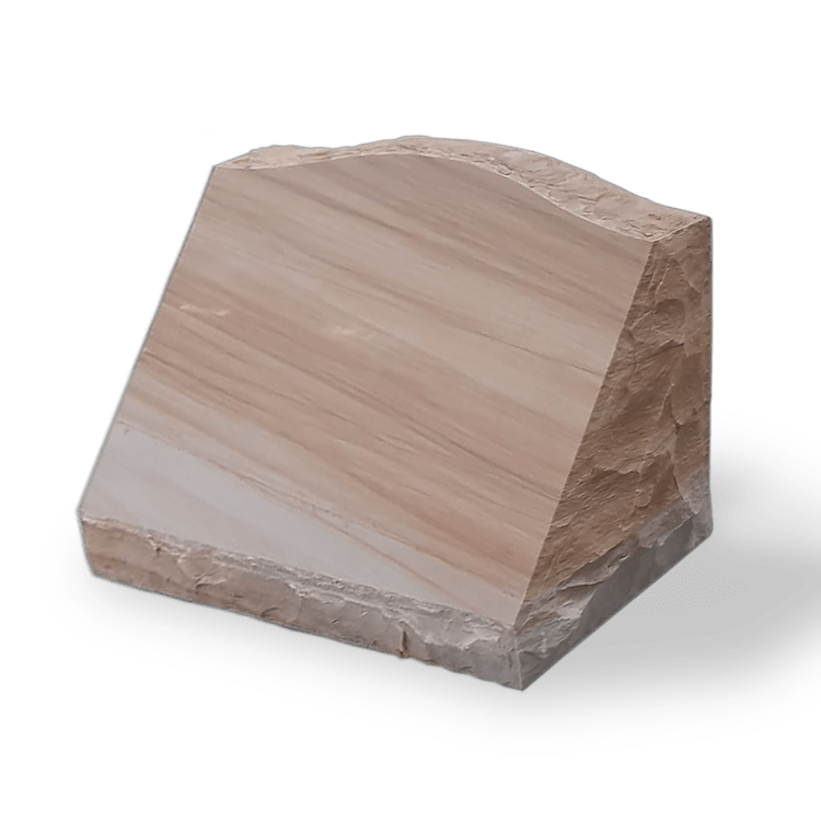 Brown sandstone bookend with diagonal cut and rough edges.