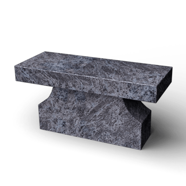 Stone bench with rectangular top supported by a textured base, against a white background.