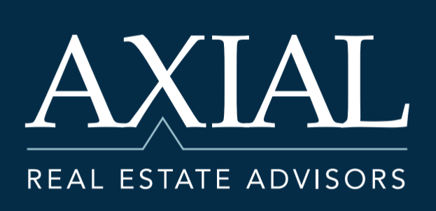 Axial real estate advisors logo on a blue background