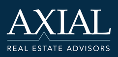Axial real estate advisors logo on a blue background