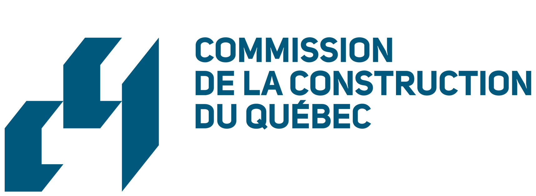 Logo de la Commission de la construction du Québec en bleu et noir sur fond blanc