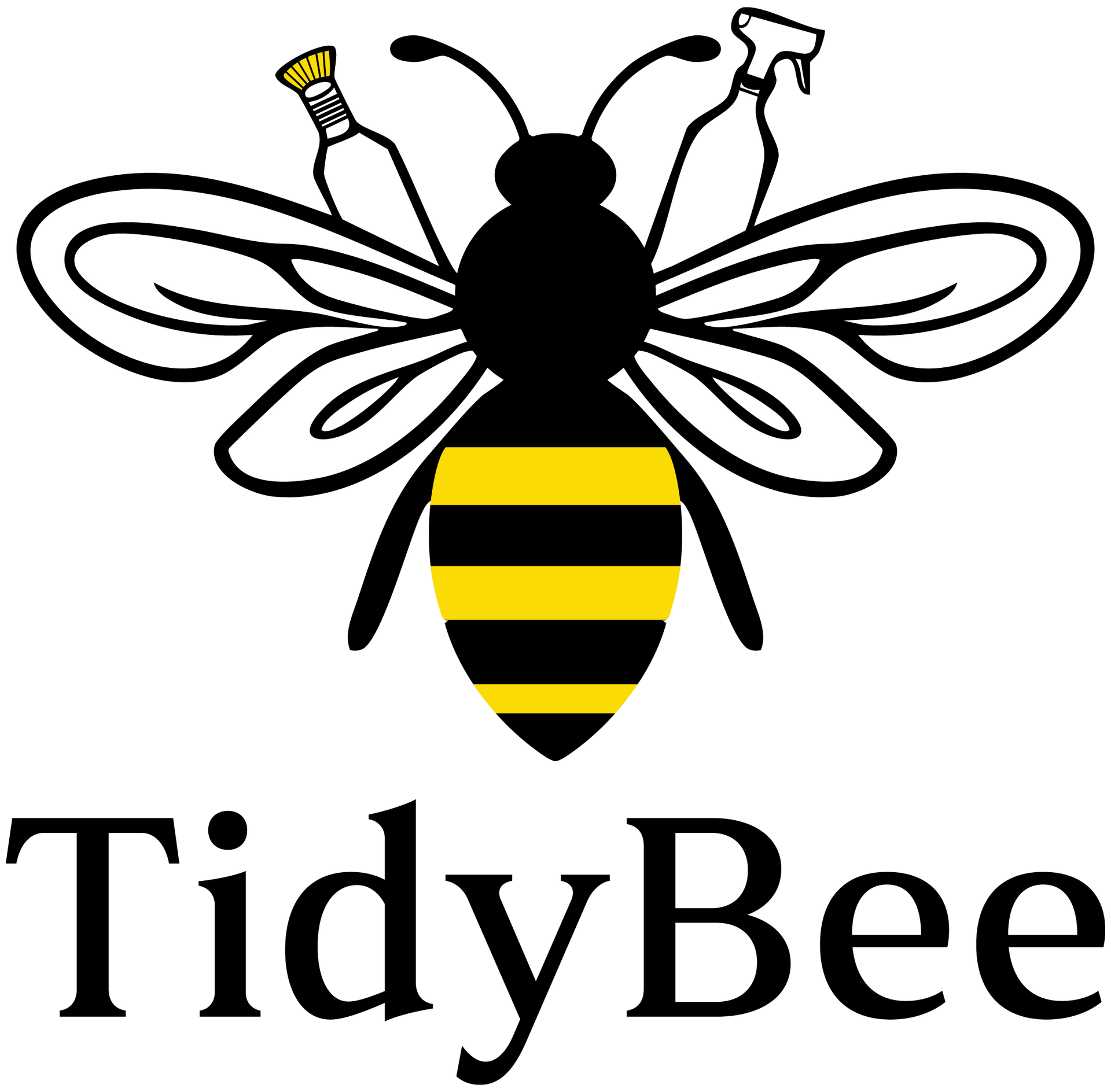 Logo TidyBee : abeille noire et jaune avec des ailes et des outils, au-dessus du mot « TidyBee »