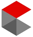 Logo géométrique abstrait rouge et gris sur fond blanc